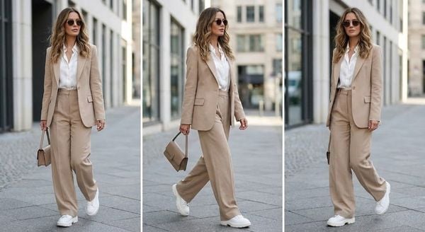 Mặc vest đi giày thể thao - Set Vest + Quần ống suông + Sneaker trắng