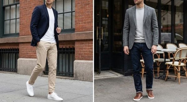 Mặc vest đi giày thể thao - Blazer + Quần Chinos/Jeans + Sneaker