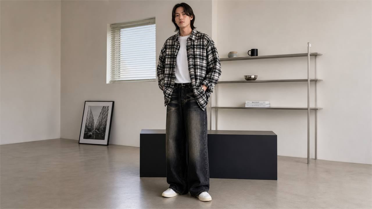 Ưu tiên quần jeans ống rộng nam wash xanh đậm xanh vừa hoặc đen để dễ phối