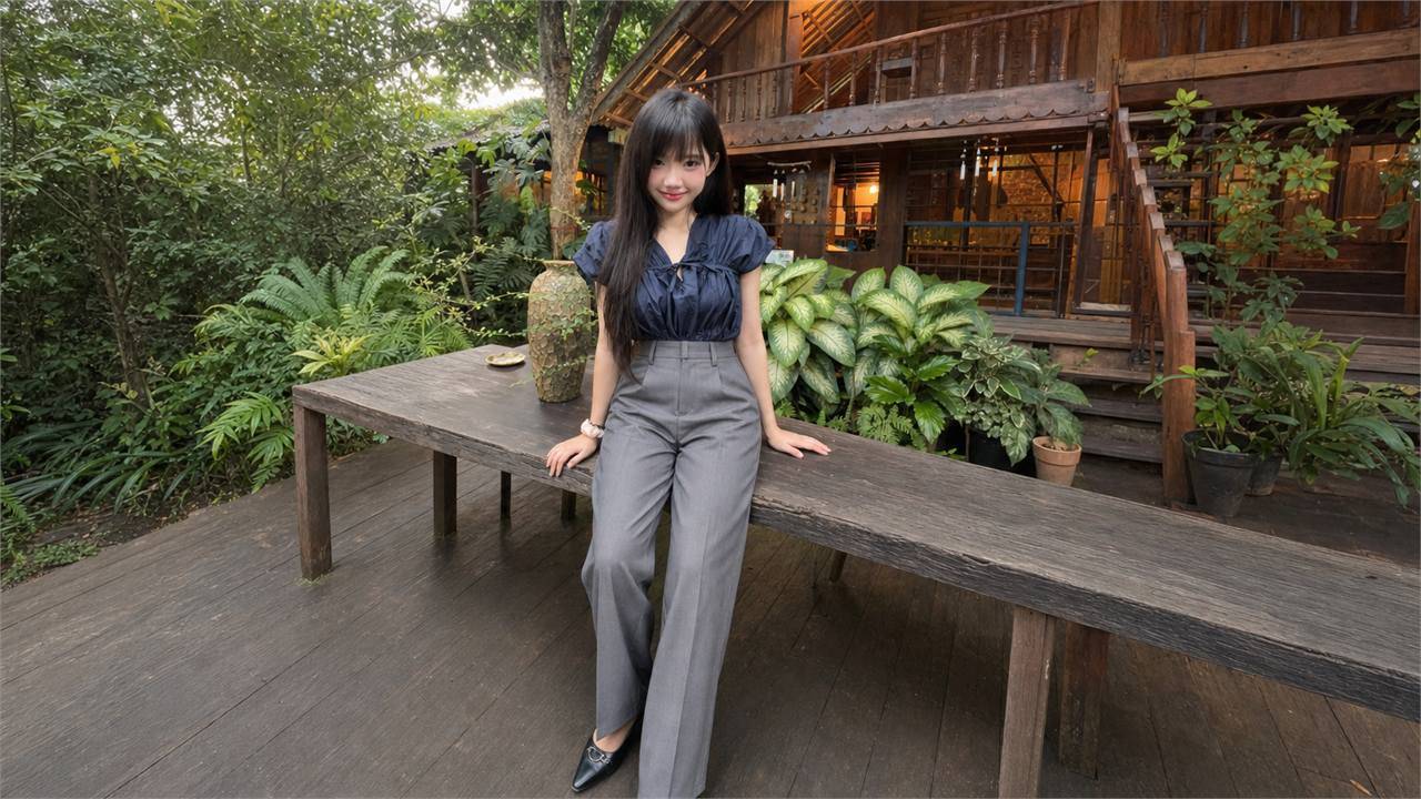 Phối áo tay phồng với quần âu ống suông khi muốn thanh lịch hơn