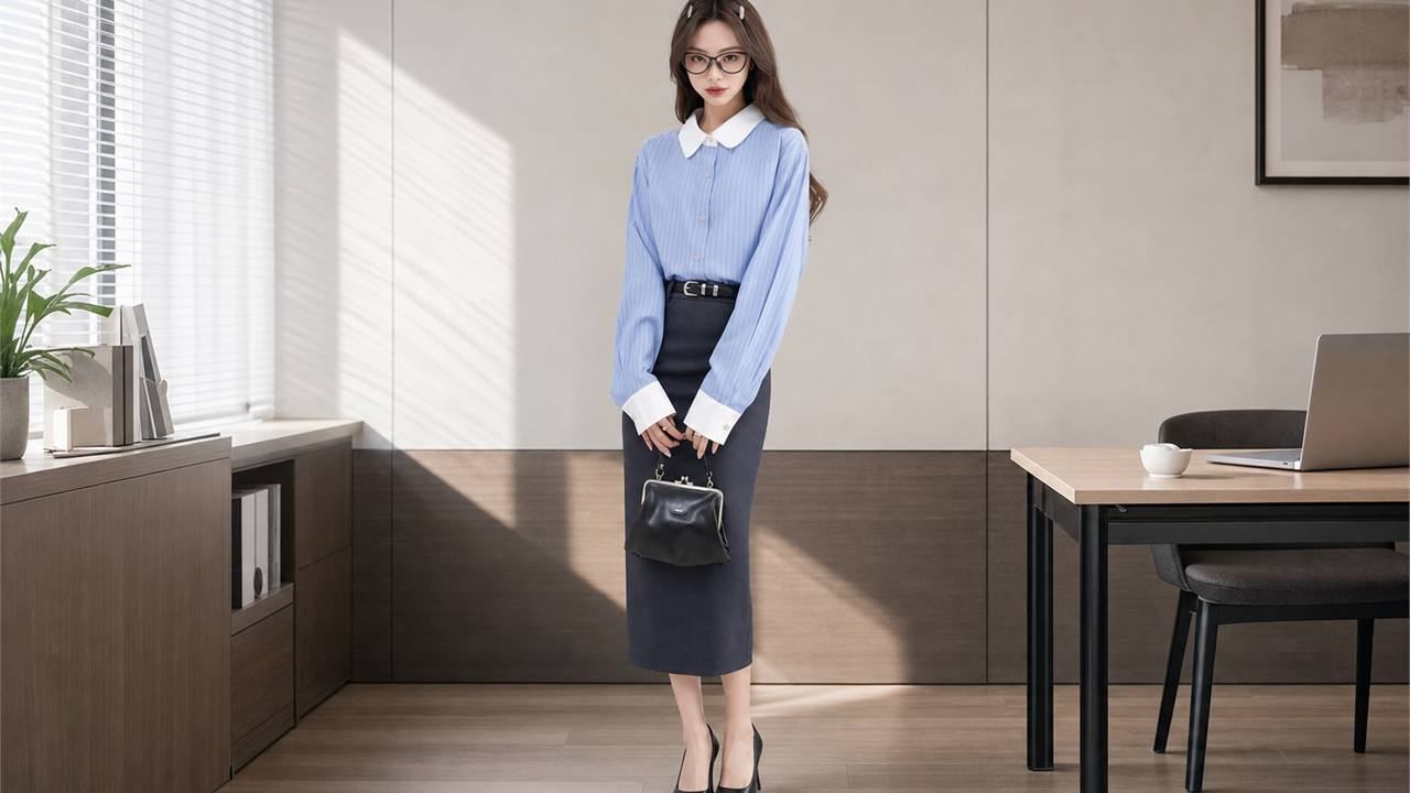 Phối váy bút chì với áo sơ mi cho outfit công sở chỉn chu