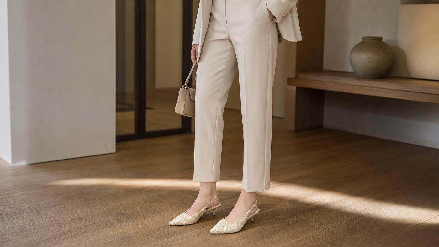 Phối slingback với quần tây hoặc quần may đo để giữ vẻ thanh mà không cứng