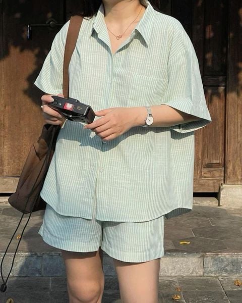 Set đồng bộ áo và quần short chất seersucker