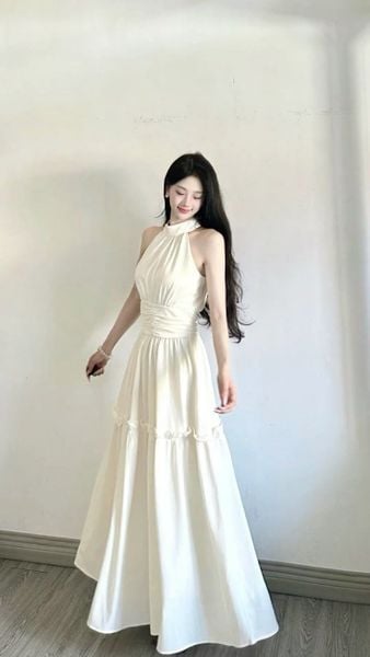 Outfit đi đám cưới cho nữ - Đầm maxi đơn sắc
