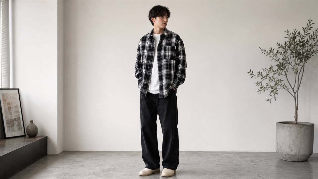 Áo sơ mi caro nam hợp với sneaker trắng hoặc sneaker da tối giản