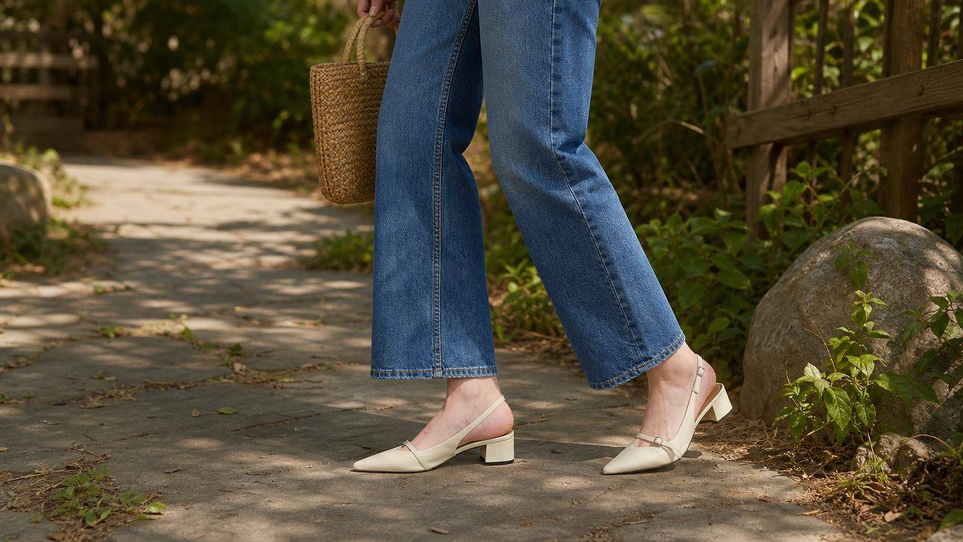 Slingback gót vuông cho cảm giác chắc chân và dễ ứng dụng hằng ngày