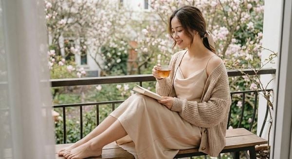 Váy slip dress phối cardigan