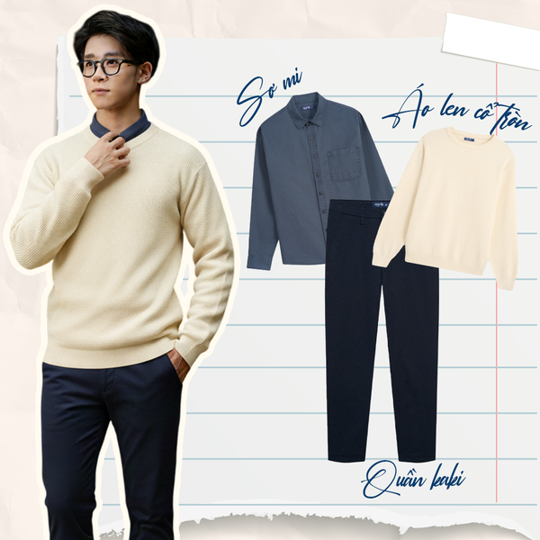 Áo sơ mi trắng layer áo gile xanh chỉn chu