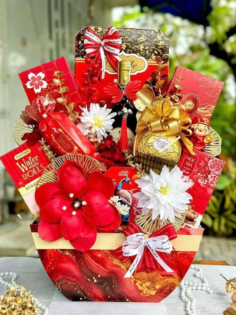 phụ kiện trang trí giỏ quà Tết