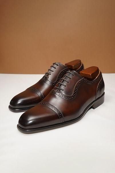 giày oxford cap toe nâu sẫm cổ điển