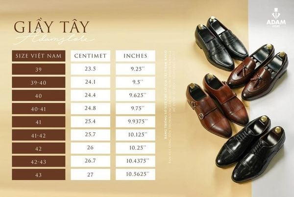 size giày da Adam Store
