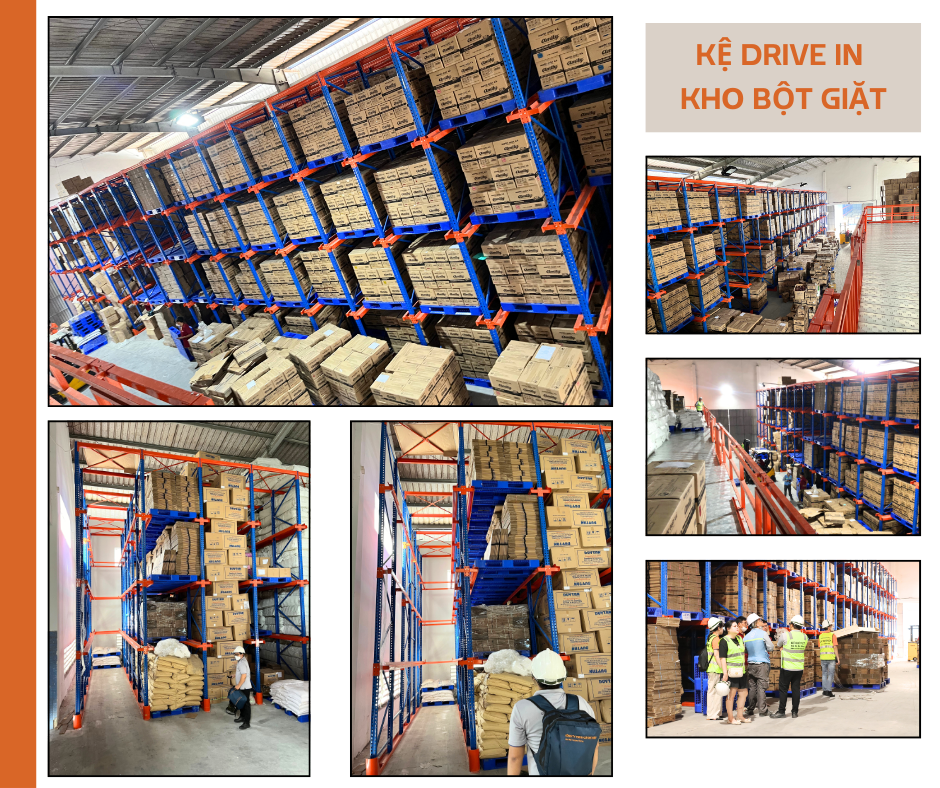 Kệ Drive-in kho bột giặt