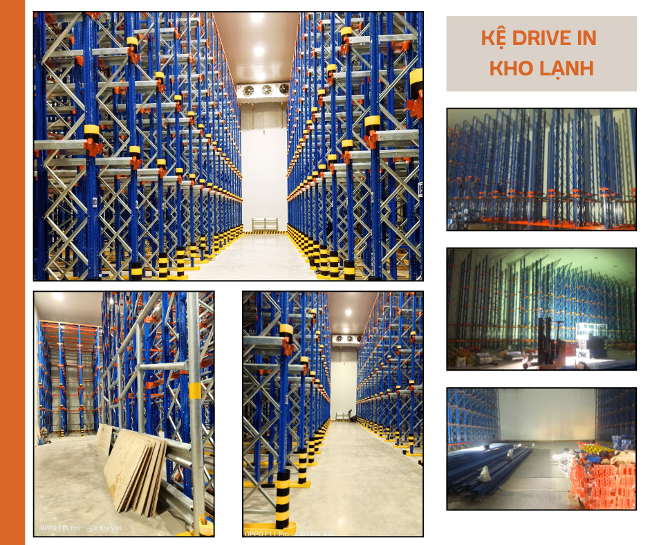 Hệ thống kệ Drive-in lắp đặt trong kho lạnh bảo quản hàng hóa