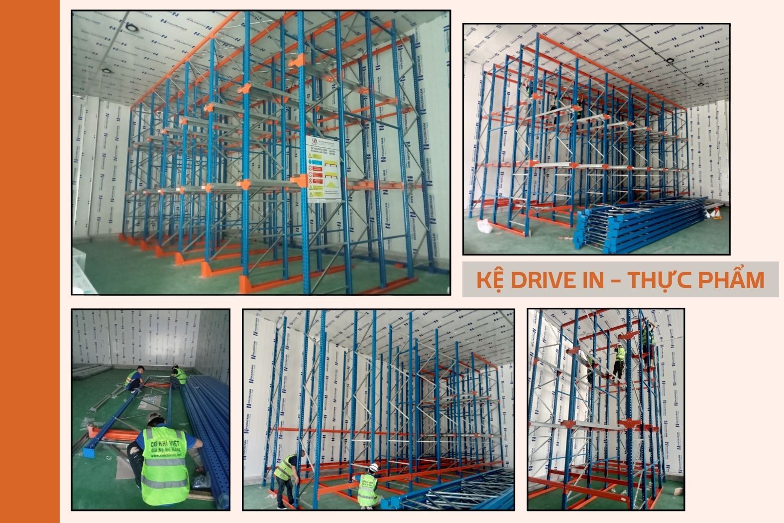 Hệ thống kệ Drive-in lưu trữ thực phẩm do Cơ Khí Việt Long An thi công thực tế