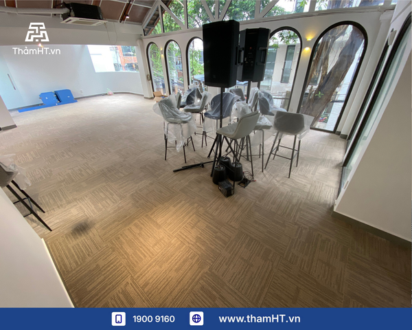 Thảm trải sàn văn phòng quán Cafe Co-working Space - Thảm VINUS 01 Kem - Đầu tư không gian chuyên nghiệp