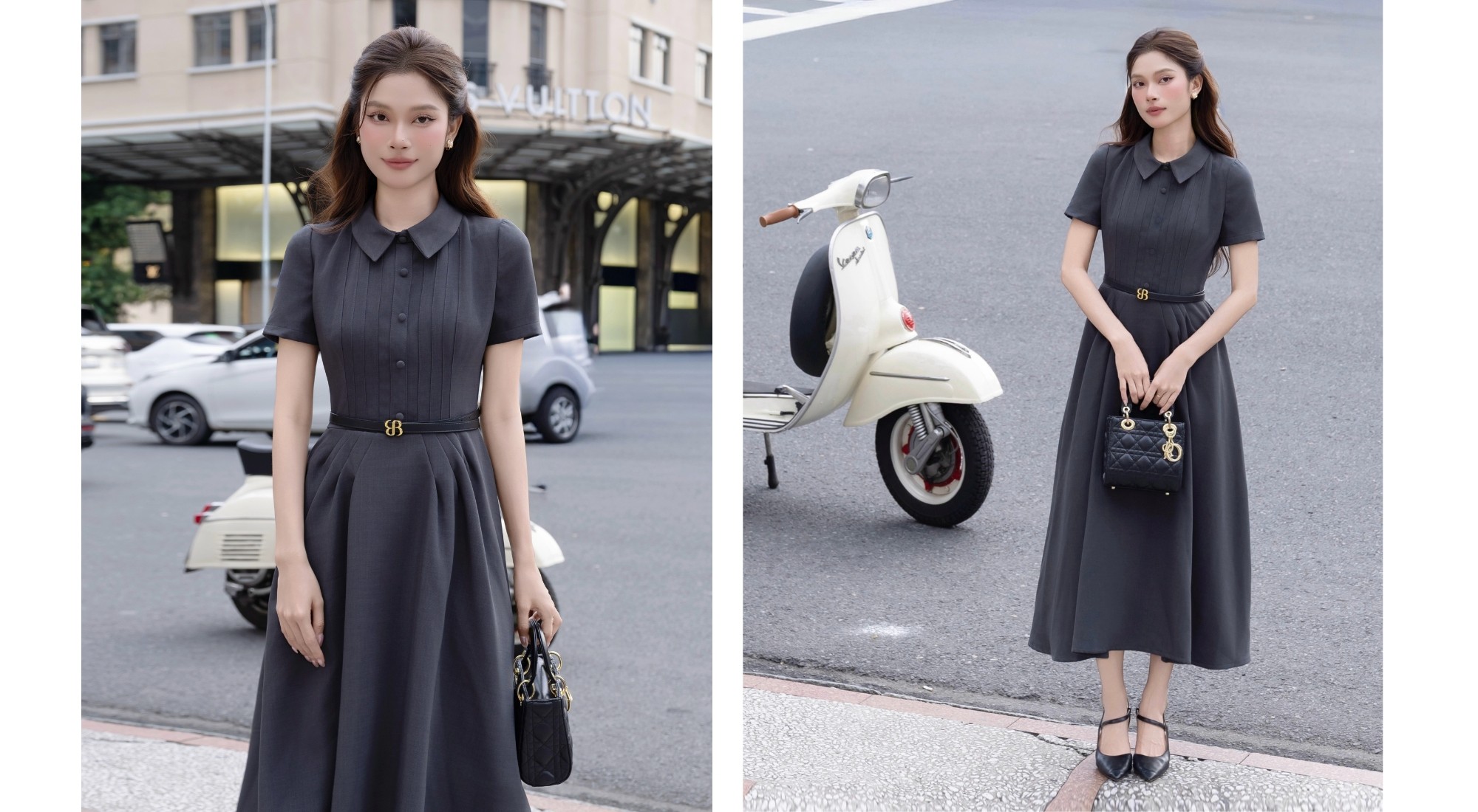 Đầm xòe công sở dài cotton xược