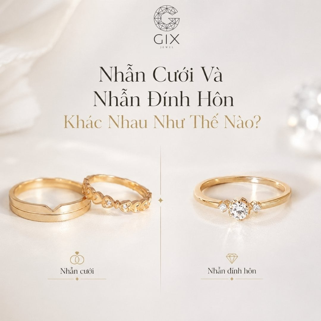 Nhẫn đính hôn và nhẫn cưới khác nhau về thời điểm trao, thiết kế và mục đích sử dụng