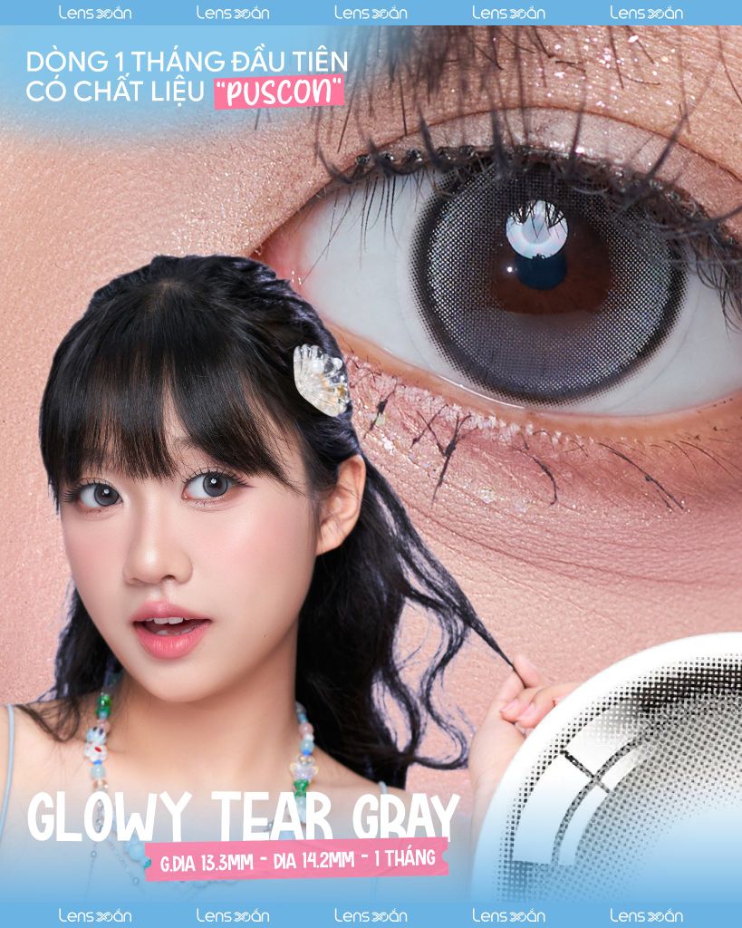 Glowy Tear Gray Olens 1 tháng chất liệu Puscon tone xám chì mắt ướt