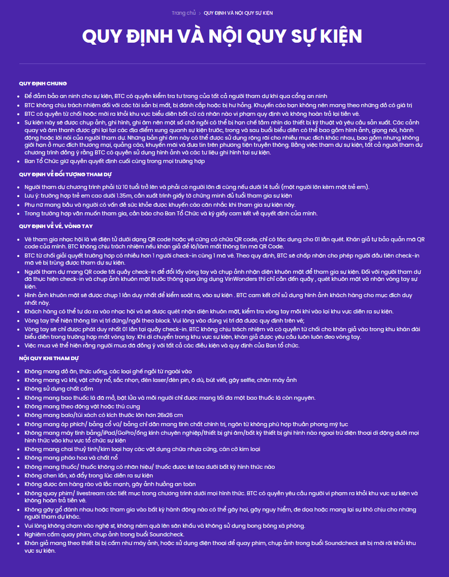 Danh sách vật cấm concert 8Wonder