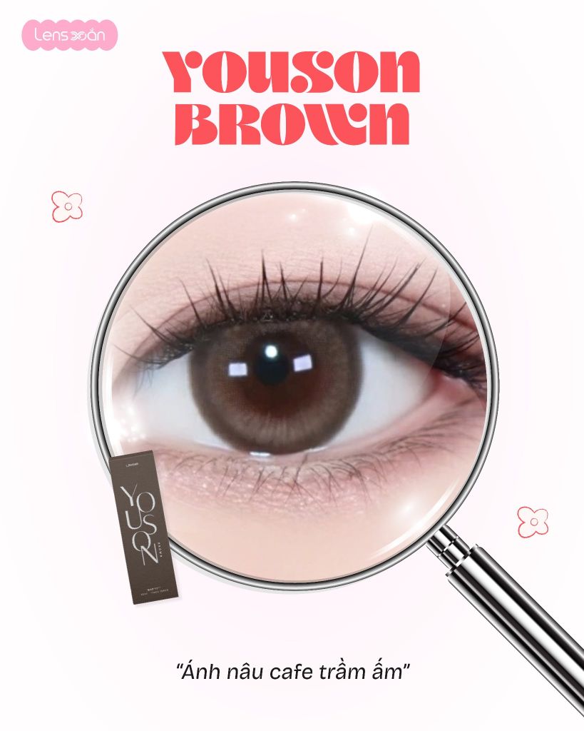 Youson Brown Lens Me nâu cà phê tự nhiên giãn tròng 13.8mm