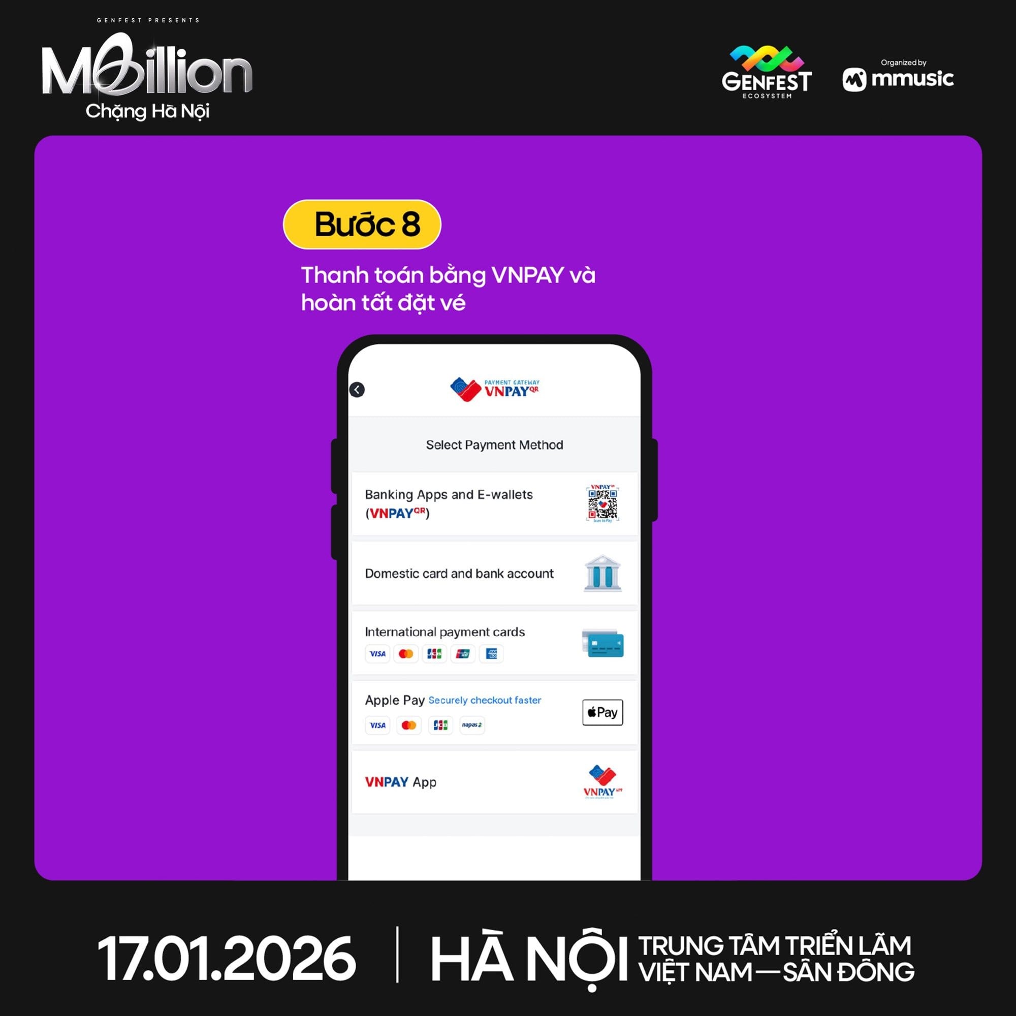 Poster thông báo GENfest Presents MBILLION Hà Nội 17.01.2026 – thông tin vé và hướng dẫn mua vé