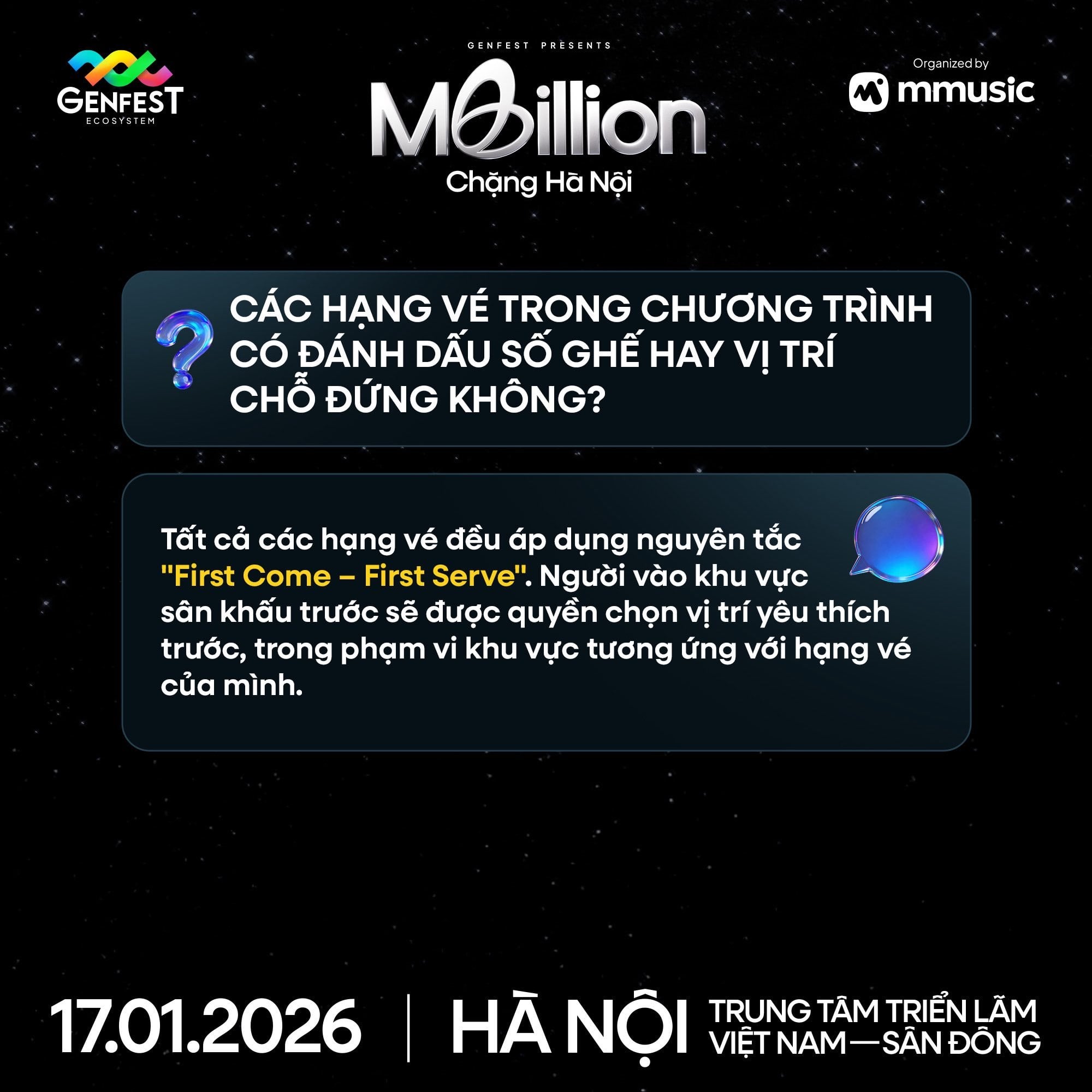 Poster thông báo GENfest Presents MBILLION Hà Nội 17.01.2026 – thông tin vé và hướng dẫn mua vé