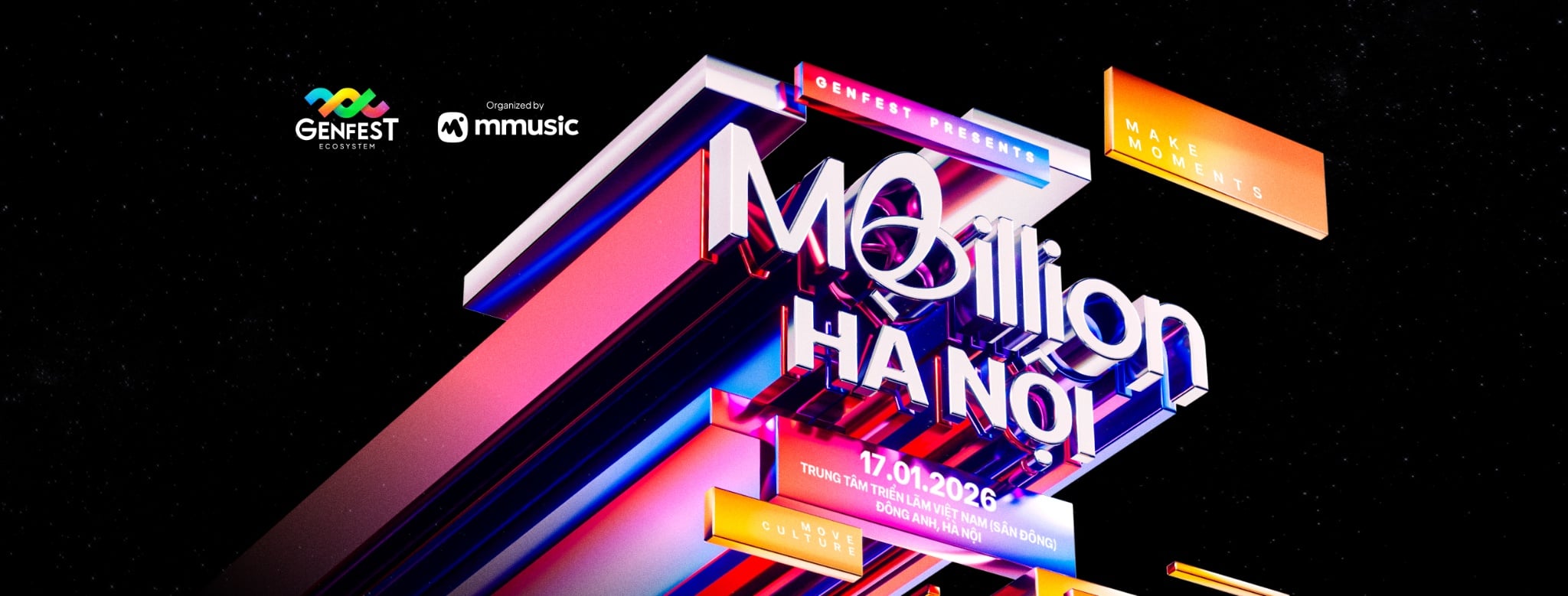 Poster thông báo GENfest Presents MBILLION Hà Nội 17.01.2026 – thông tin vé và hướng dẫn mua vé