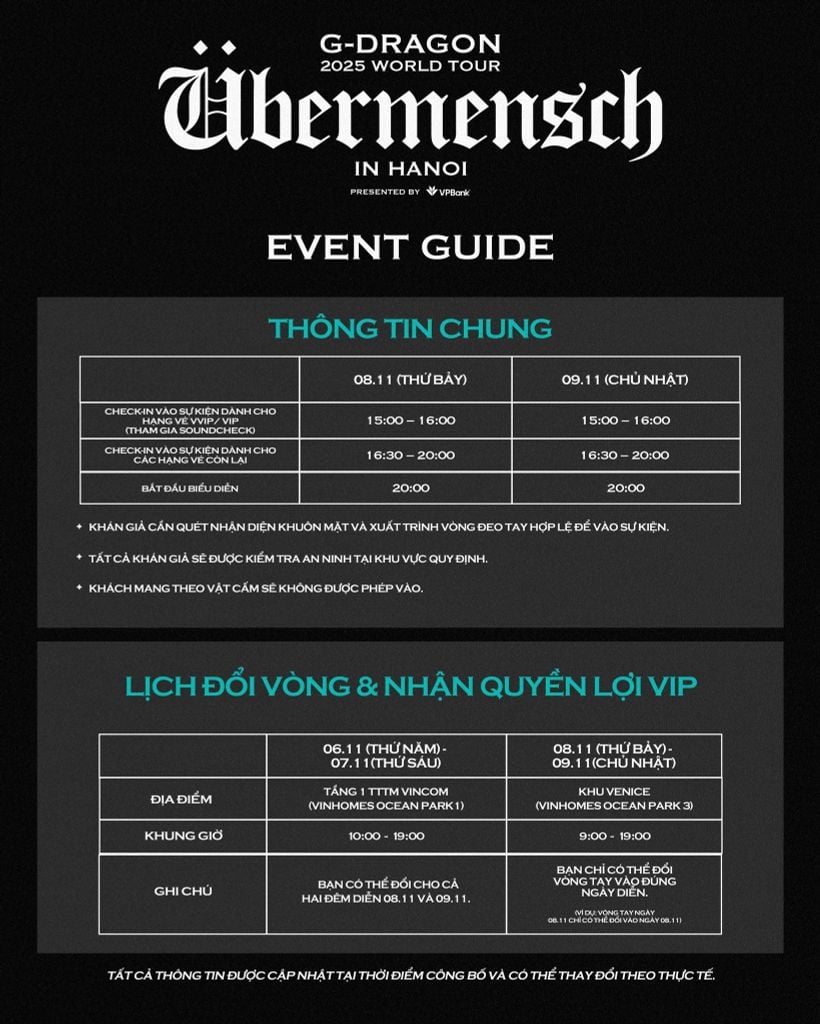 Update timeline & merchandise concert G-DRAGON Übermensch Hà Nội 2025