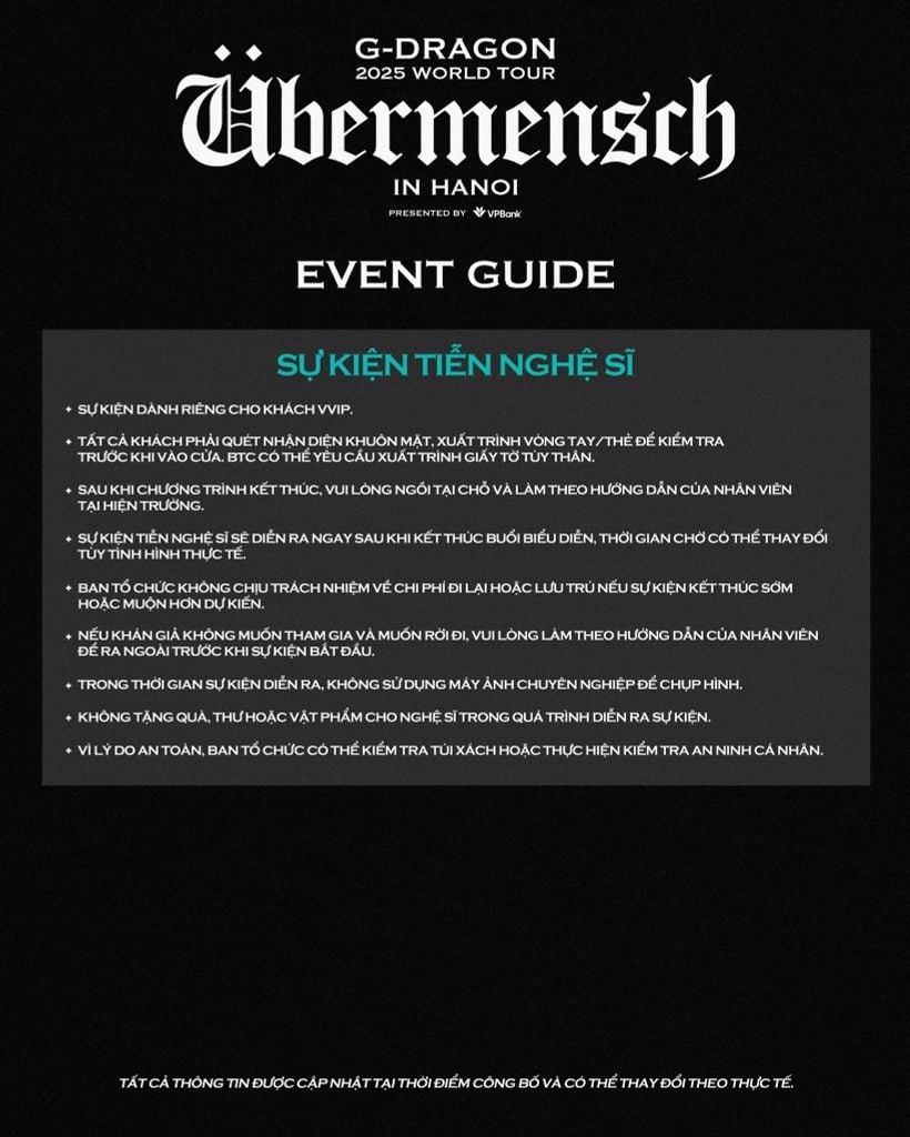 Update timeline & merchandise concert G-DRAGON Übermensch Hà Nội 2025