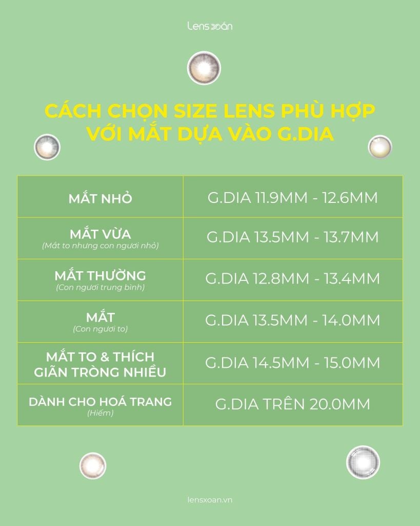 Bảng chọn G.DIA theo mức giãn tròng – Tỷ lệ vàng 1:2:1