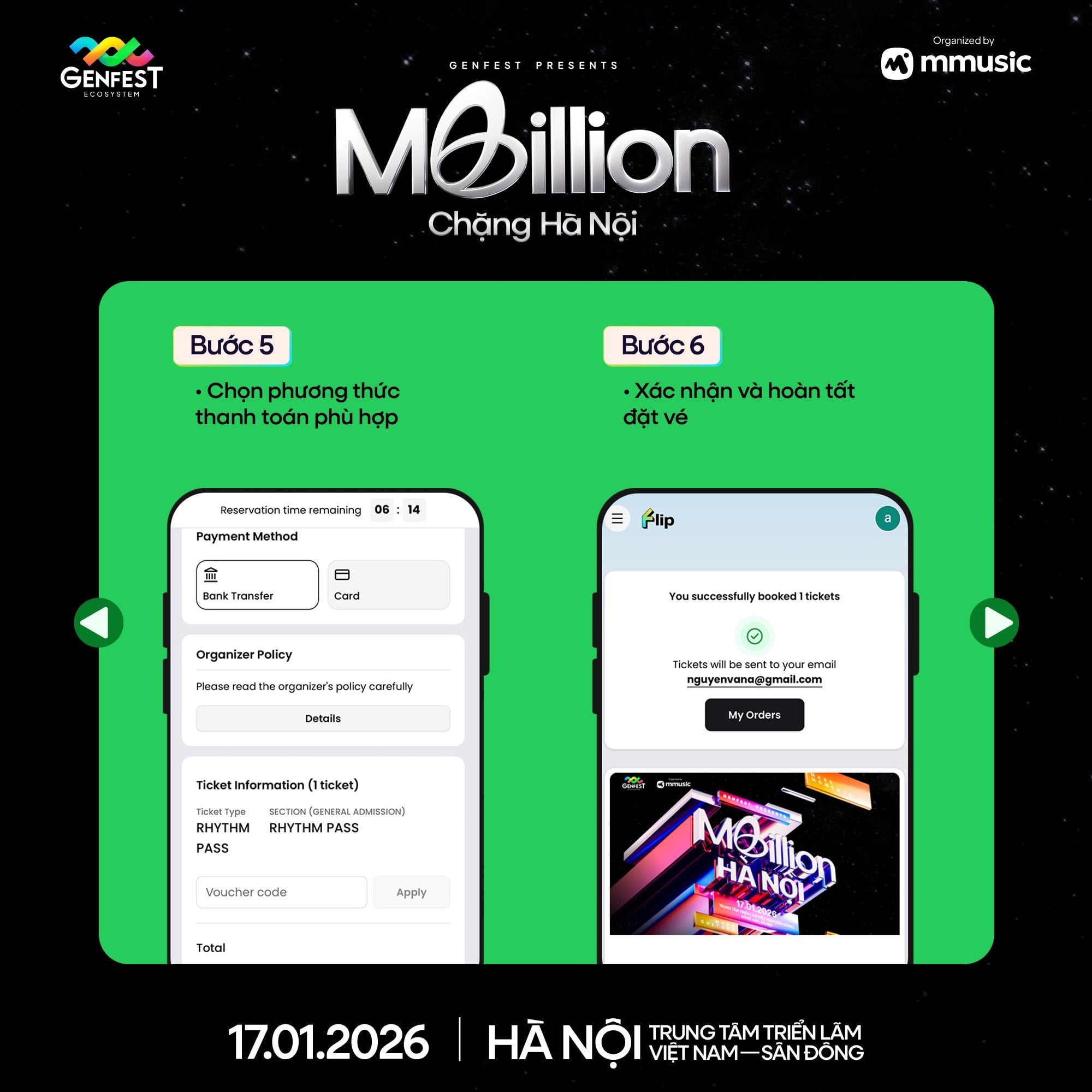 Poster thông báo GENfest Presents MBILLION Hà Nội 17.01.2026 – thông tin vé và hướng dẫn mua vé