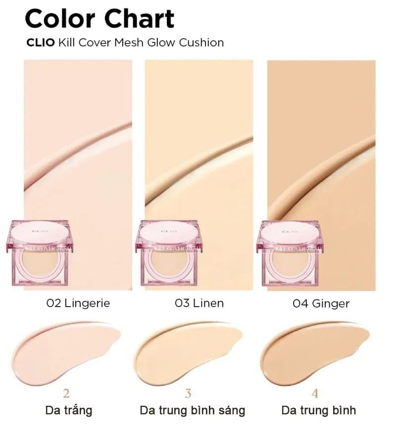 Clio Kill Cover Mesh Glow Cushion – Bảng màu hợp tone da châu Á
