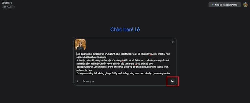 Giao diện Gemini – Upload ảnh và nhập prompt