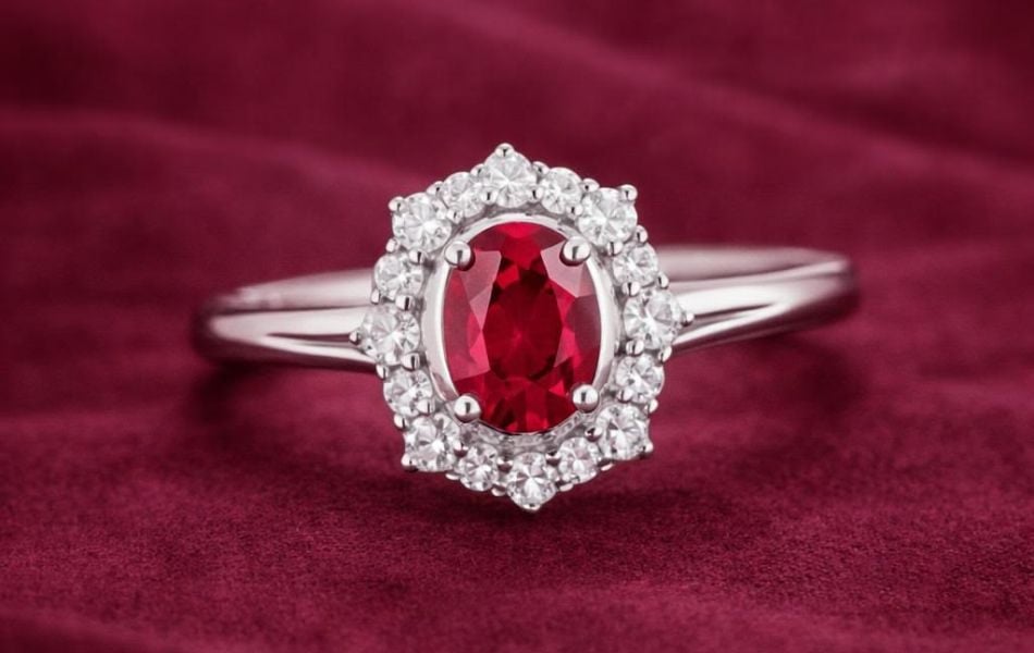 Nhẫn mặt đá ruby nữ vàng trắng thời thượng