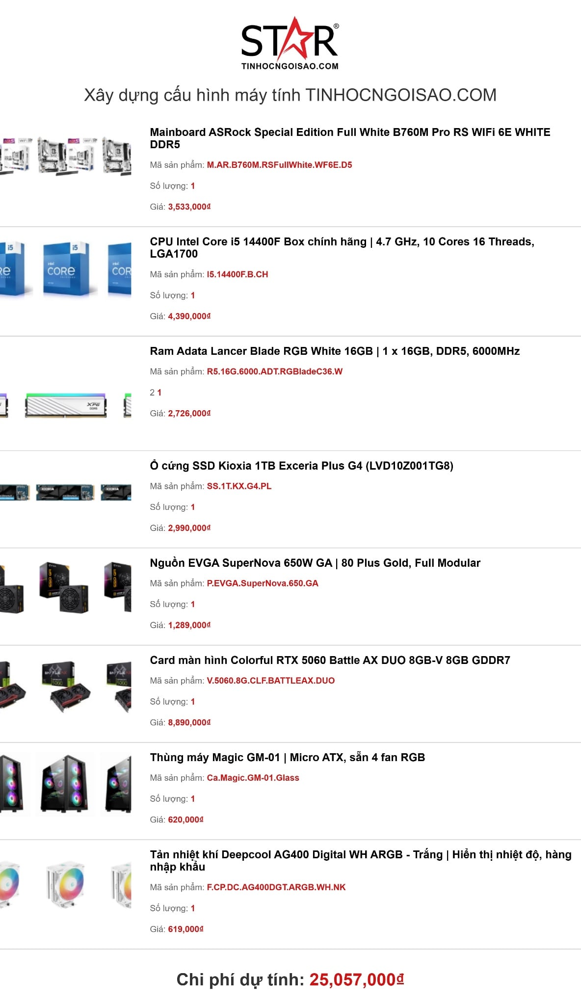 build PC 25 triệu - Cấu hình dùng CPU Intel