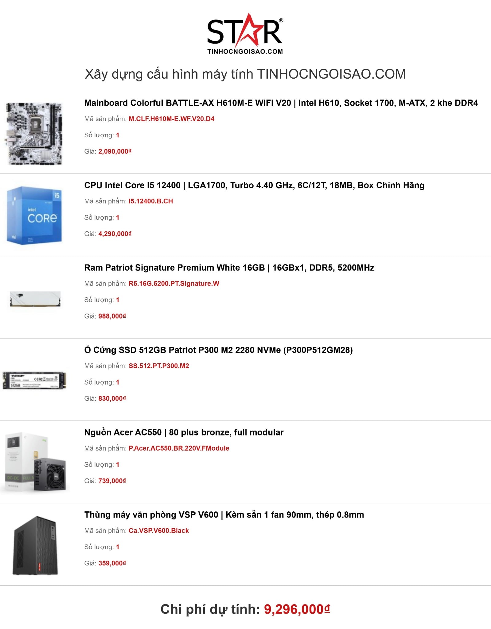 Cấu hình PC văn phòng (8 - 10 triệu) — cao cấp trong tầm giá, RAM 16GB + SSD 512GB