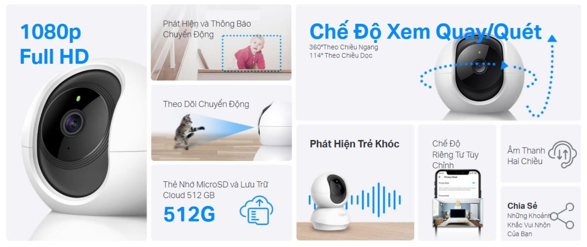 Camera AI trong nhà WiFi 360 Độ Full HD 2MP TP-Link Tapo C200
