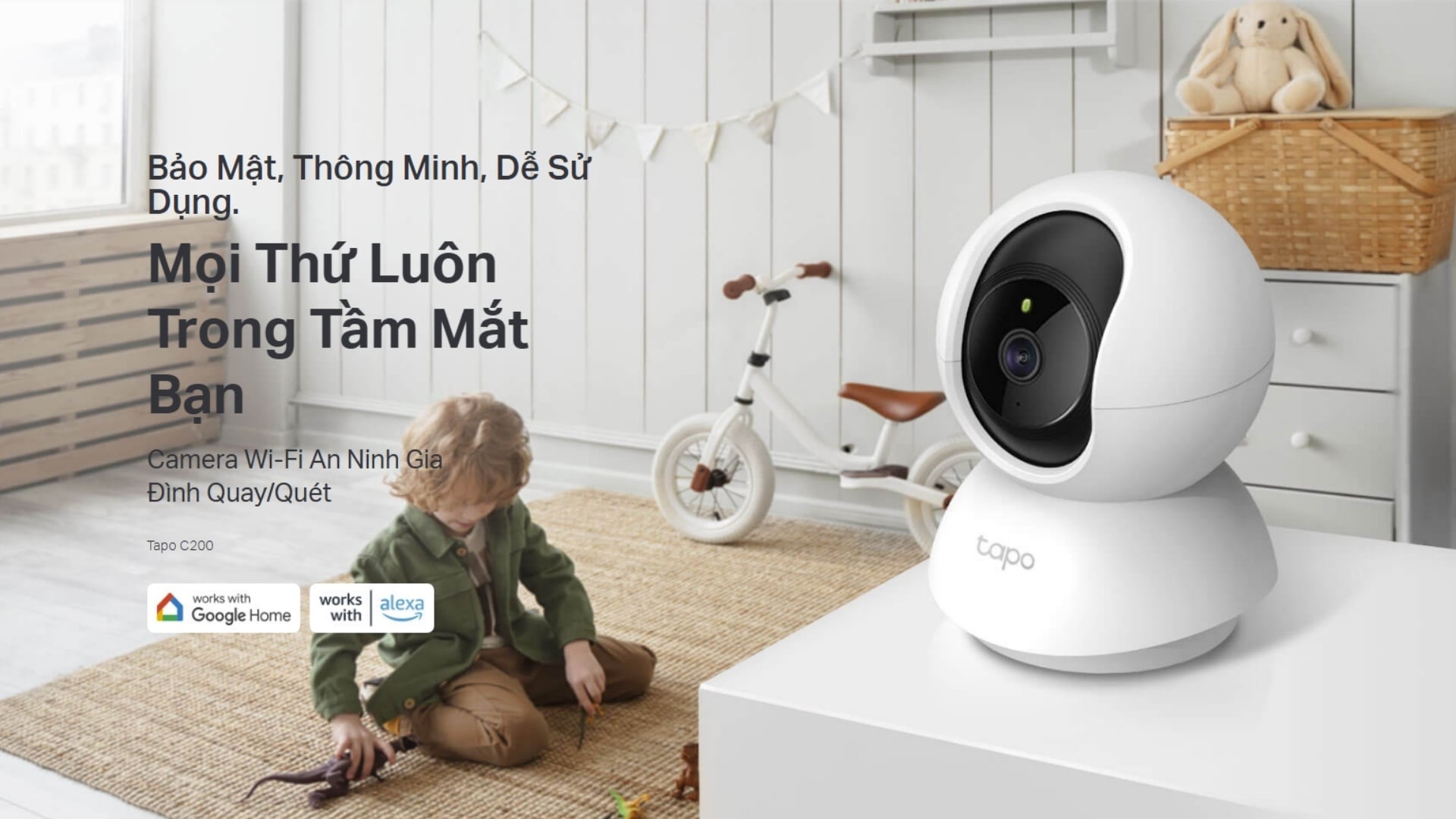 Camera AI trong nhà WiFi 360 Độ Full HD 2MP TP-Link Tapo C200 - điều khiển bằng giọng nói