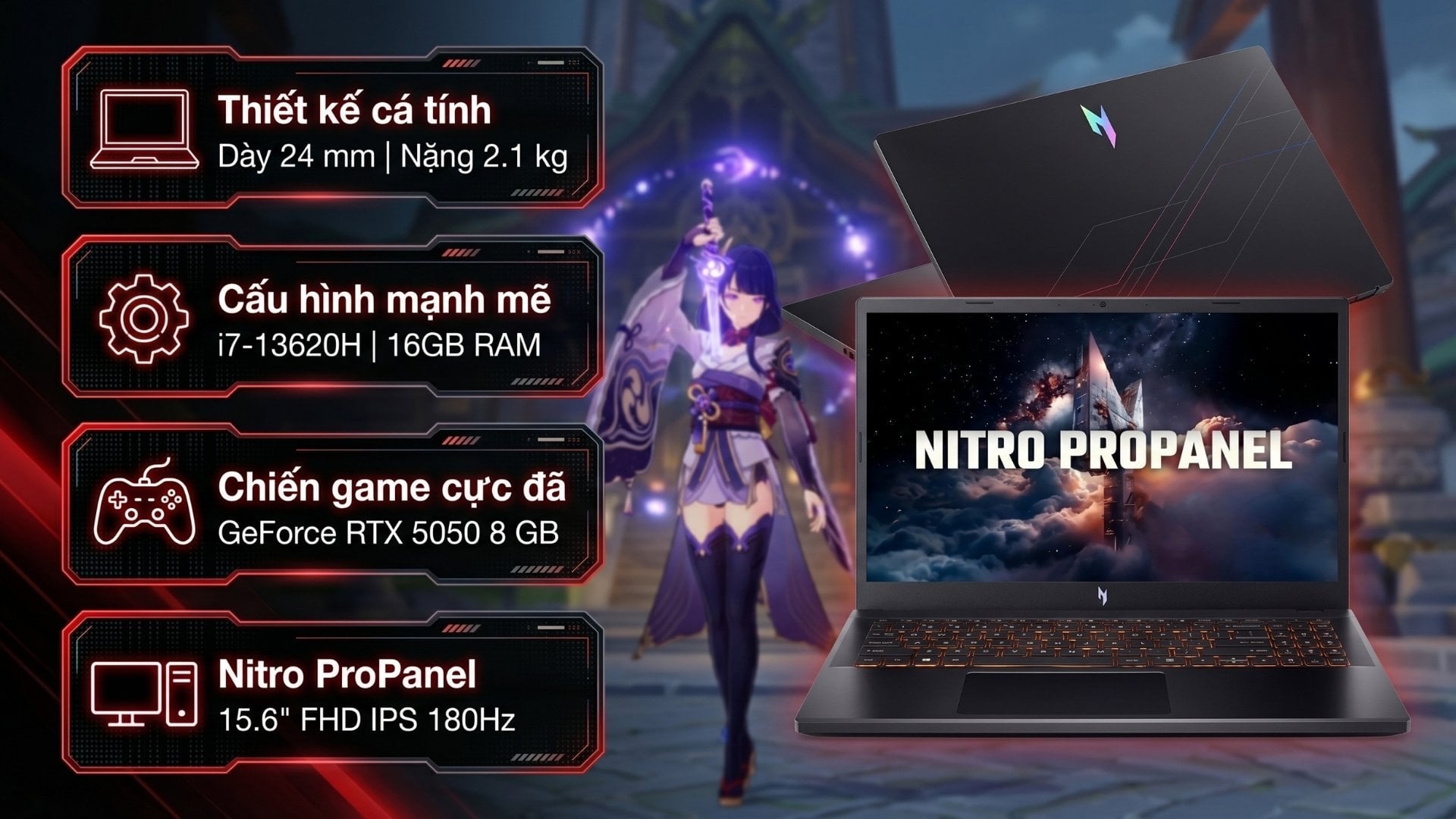 Top 5 Laptop Gaming 30 Triệu Đáng Đầu Tư Nhất 2026 – Acer Nitro ProPanel ANV15-52-72BM