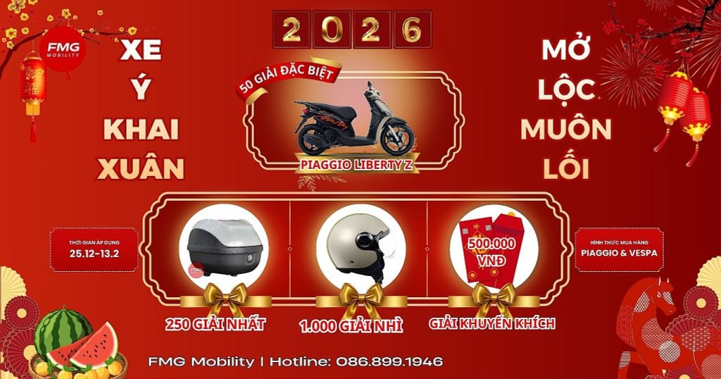 XE Ý KHAI XUÂN - MỞ LỘC MUÔN LỐI. Khuyến Mại Lên Đến 60 Triệu Khi Mua Vespa, Piaggio, Aprilia