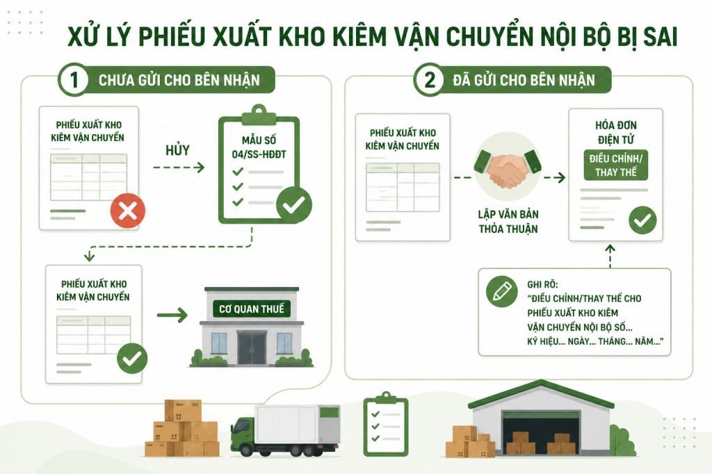 Cách viết phiếu xuất kho kiêm vận chuyển nội bộ bị sai.