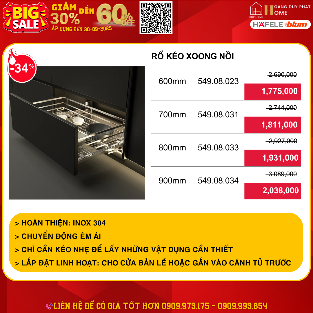 khuyến mãi phụ kiện tủ bếp hafele