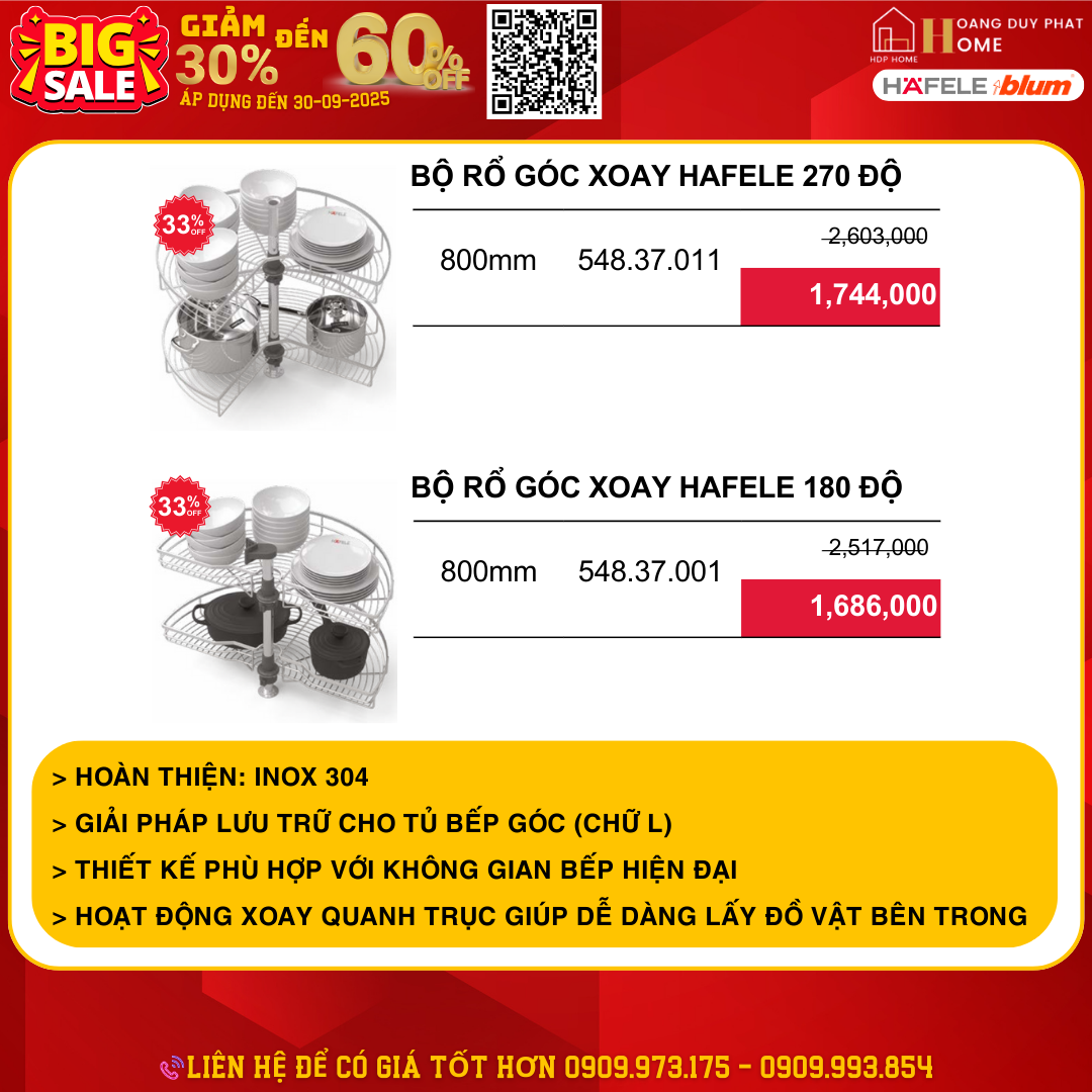 khuyến mãi phụ kiện tủ bếp hafele