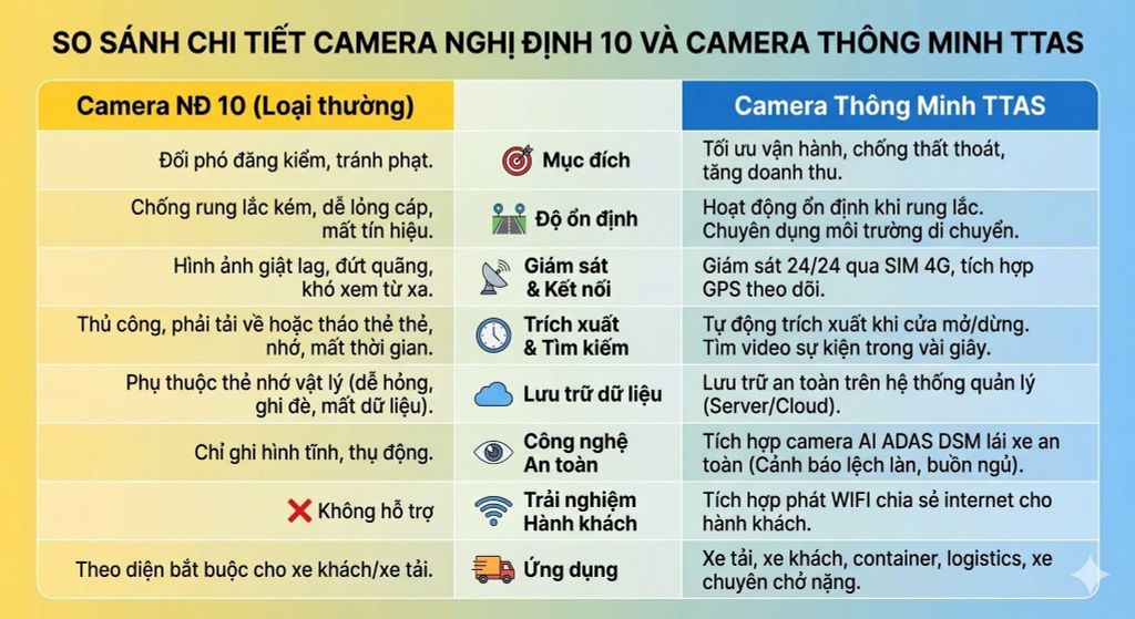 bảng so sánh theo nhu cầu camera TAS68S và camera nghị định 10