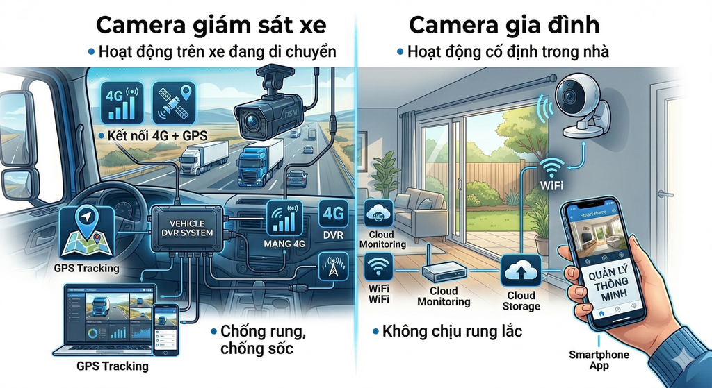 những tính năng khác nhau giữa camera xe và camera nhà