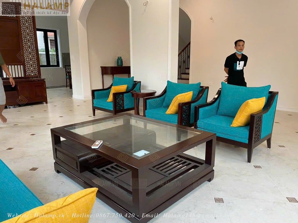 Bộ ghế gỗ gụ bọc vải nỉ