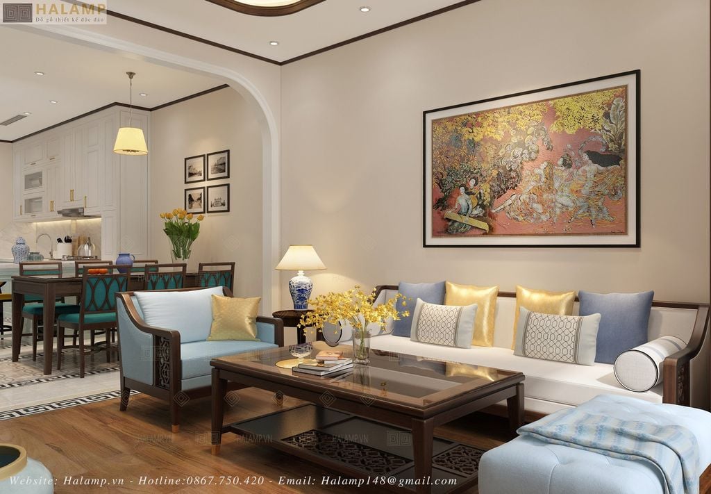 Thiết kế phòng khách chung cư phong cách indochine