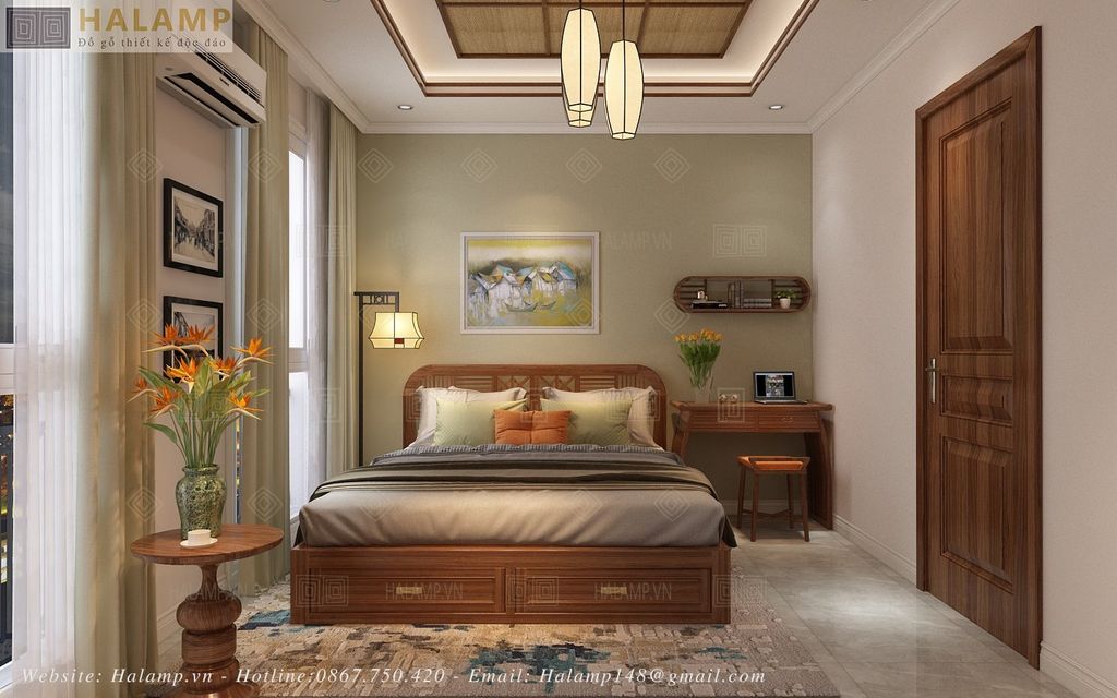 Thiết kế nội thất tầng 3 phòng vợ chồng phong cách Việt