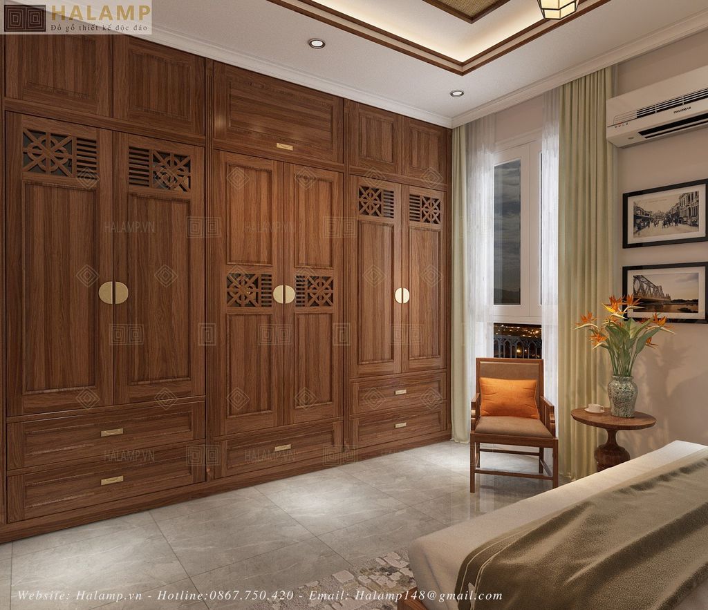 Thiết kế nội thất tầng 3 phòng vợ chồng phong cách Việt