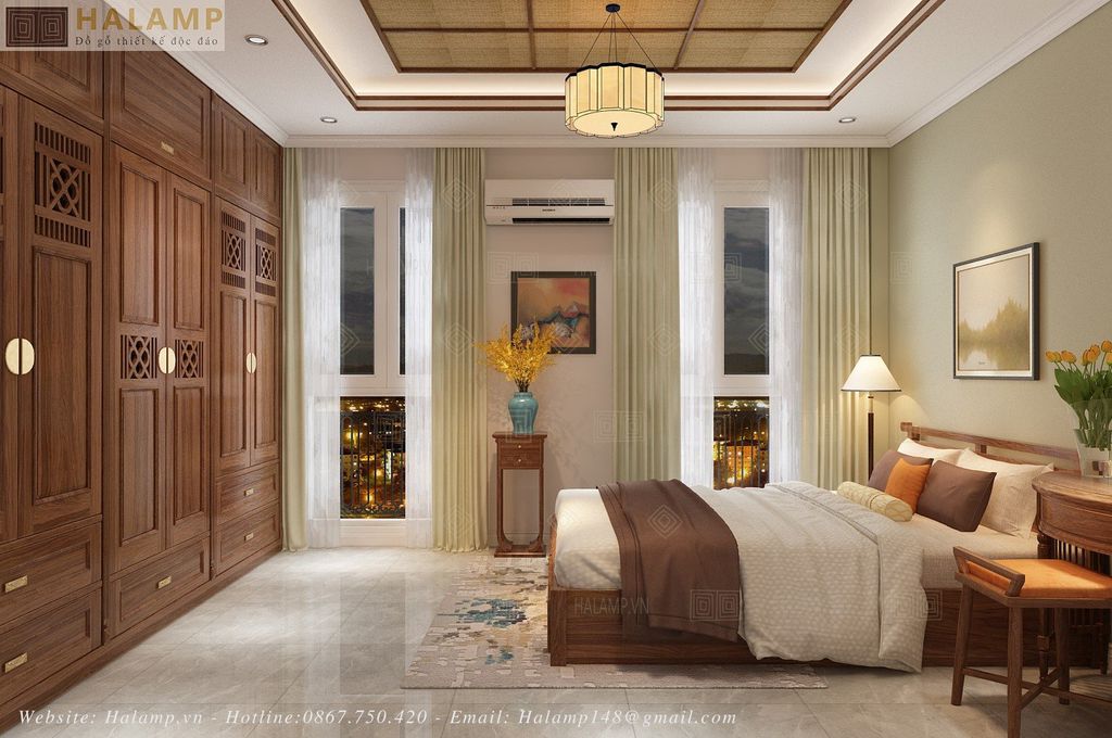 Thiết kế nội thất tầng 2 phòng ông bà phong cách Việt